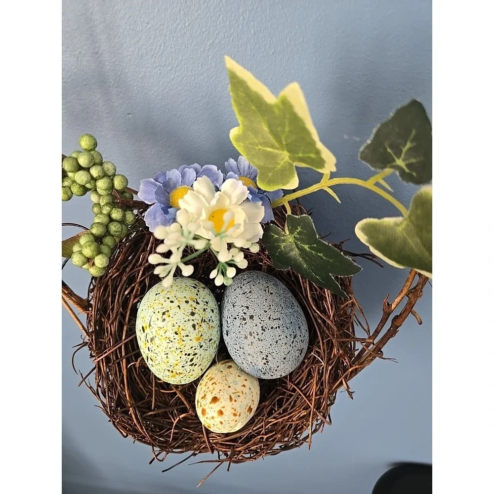 Easter Pastel Speckled Eggs Natural Nest Eggs Wreath Decor‎